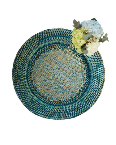 Placemats Aqua Rattan Chargers - Set of 4