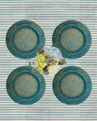 Placemats Aqua Rattan Chargers - Set of 4