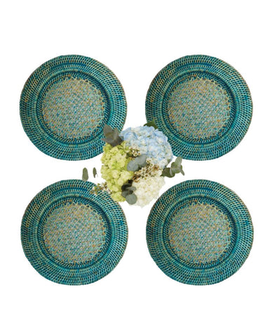 Aqua Rattan Chargers - Set of 4