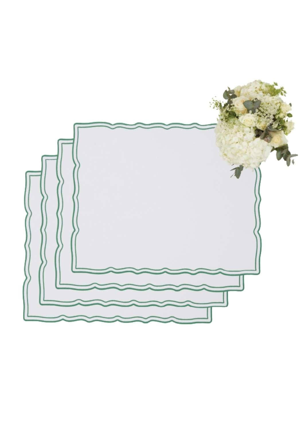 Green Wavy Trim Rectangular Placemats - Set of 4