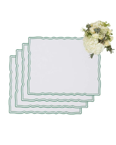 Green Wavy Trim Rectangular Placemats - Set of 4