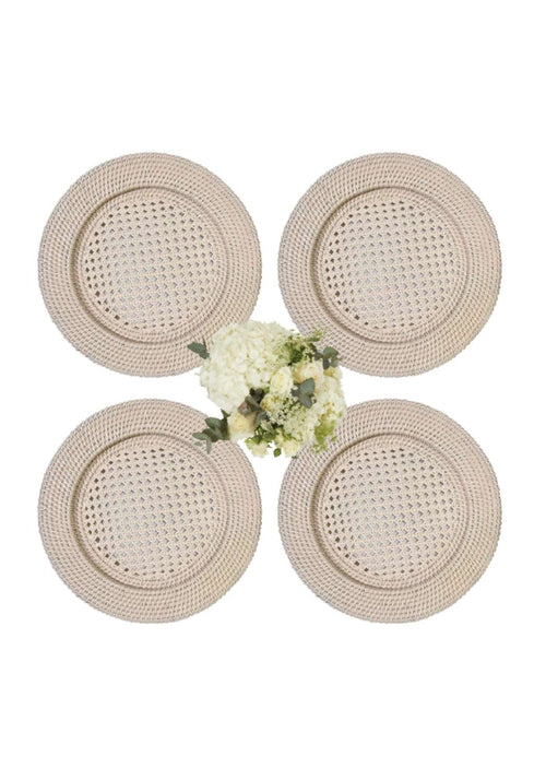 Harbour Island Rattan Round Charger Sand Colour - Set of 4