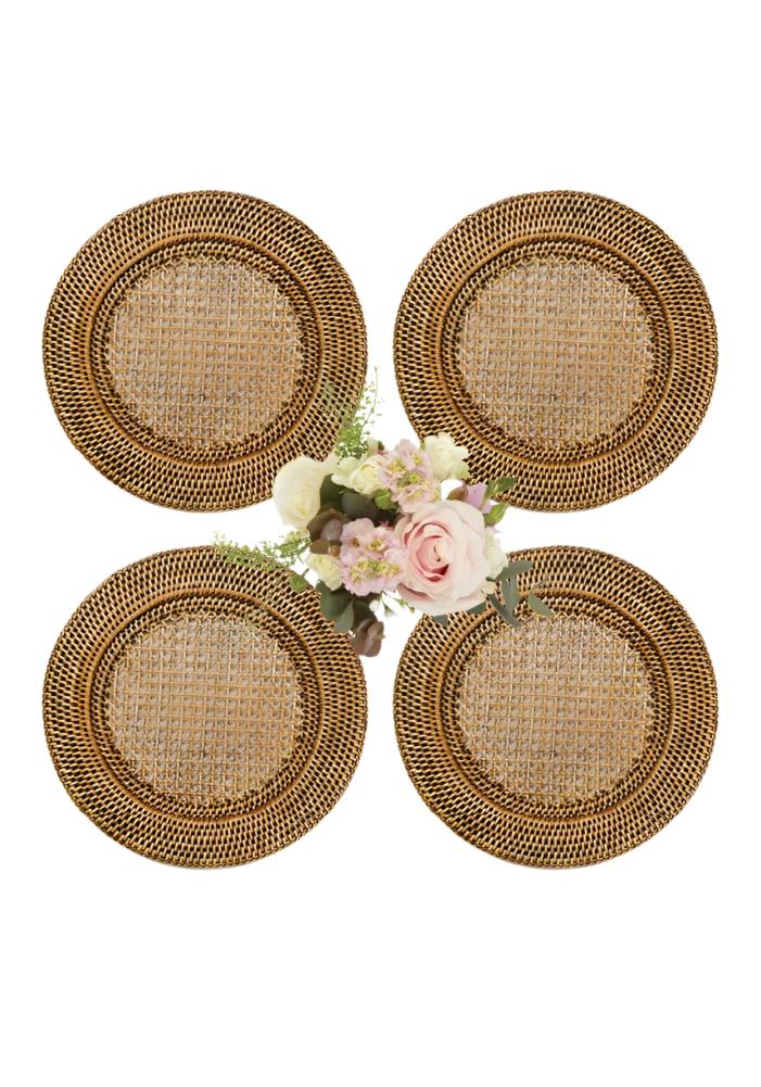 Placemats Harbour Island Round Rattan Charger Brown  - Set of 4