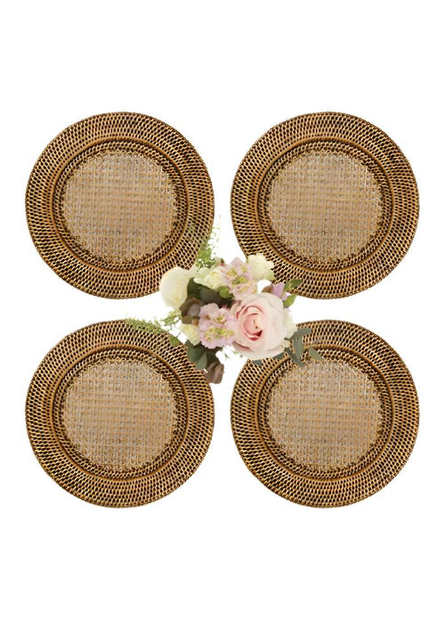 Harbour Island Round Rattan Charger Brown  - Set of 4