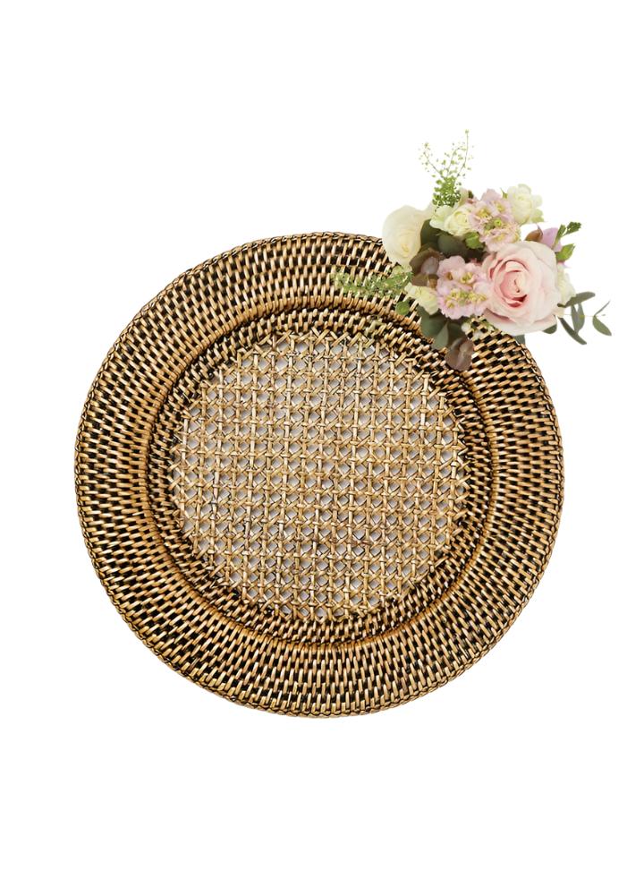 Placemats Harbour Island Round Rattan Charger Brown  - Set of 4