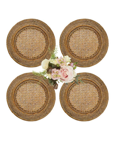 Harbour Island Round Rattan Charger Brown - Set of 4