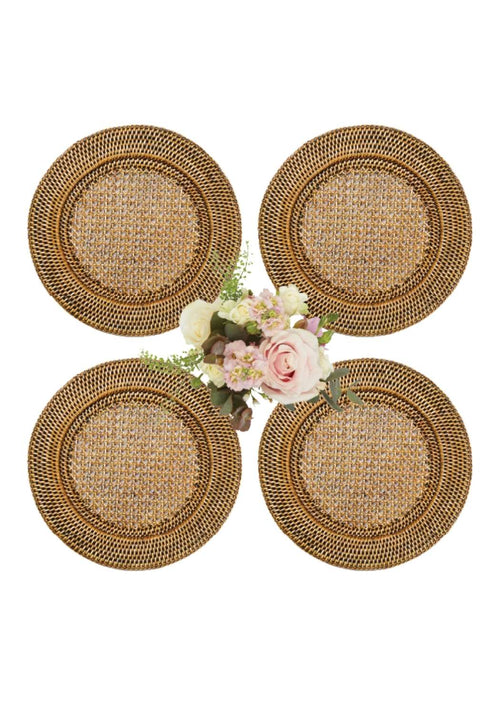 Harbour Island Round Rattan Charger Brown  - Set of 4