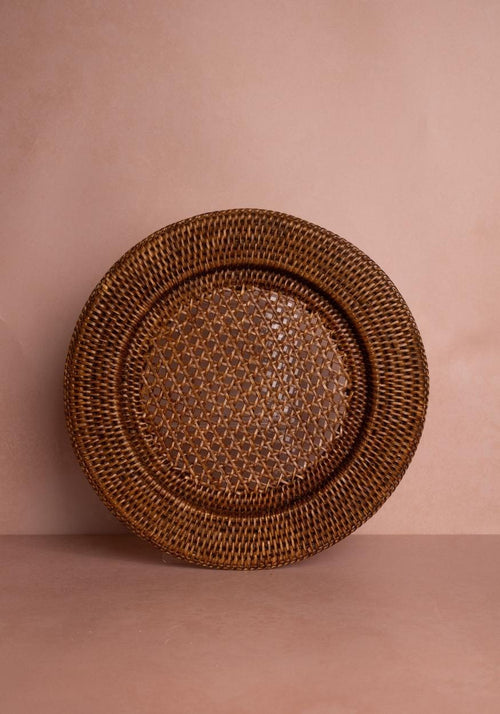 Harbour Island Round Rattan Charger Brown  - Set of 4