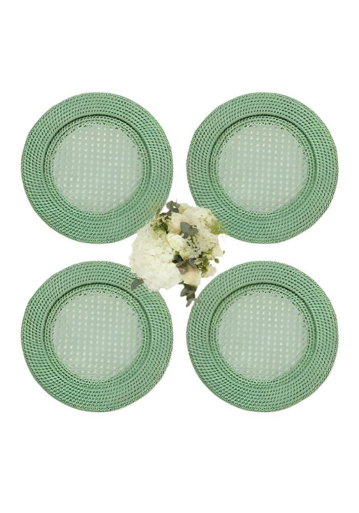 Placemats Harbour Island Round Rattan Charger Green  - Set of 4