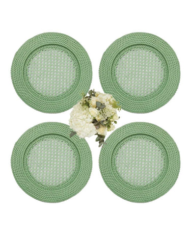 Harbour Island Round Rattan Charger Green - Set of 4