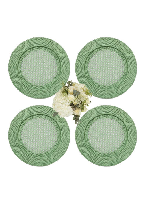 Harbour Island Round Rattan Charger Green  - Set of 4