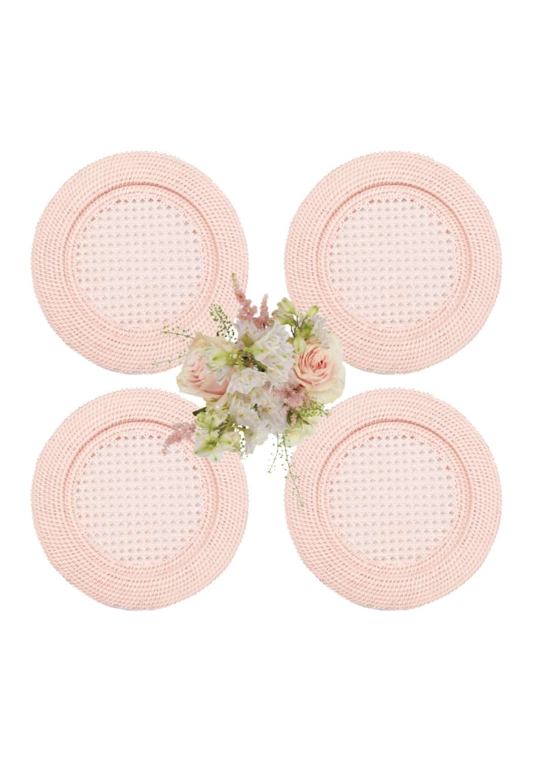 Harbour Island Round Rattan Charger Placemat Pink - Set of 4