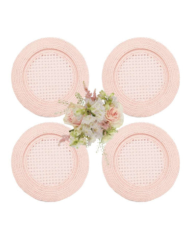 Harbour Island Round Rattan Charger Placemat Pink - Set of 4