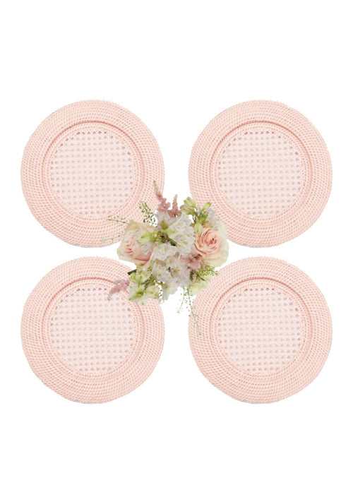 Harbour Island Round Rattan Charger Placemat Pink - Set of 4