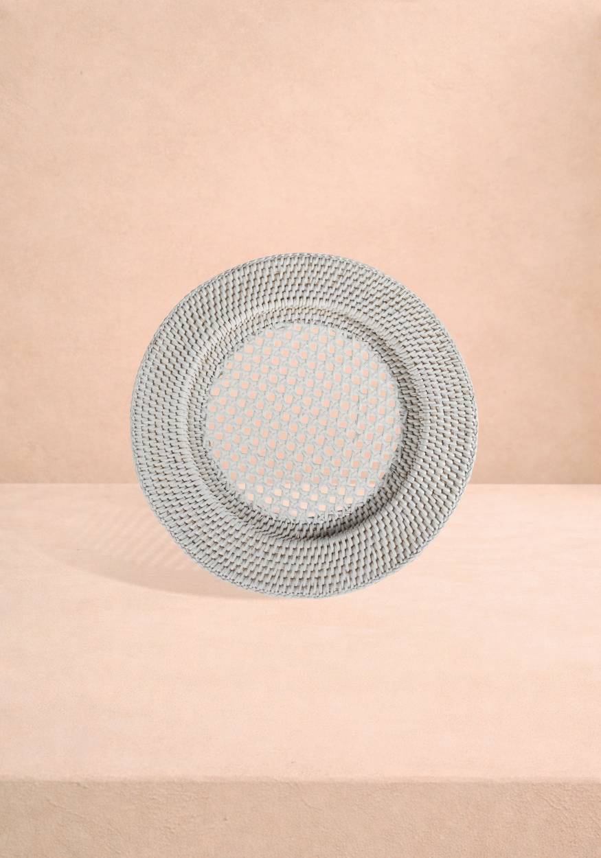 Harbour Island Round Rattan Charger Placemat White - Set of 4