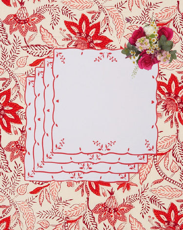 Red Garden Motif Placemats - Set of 4