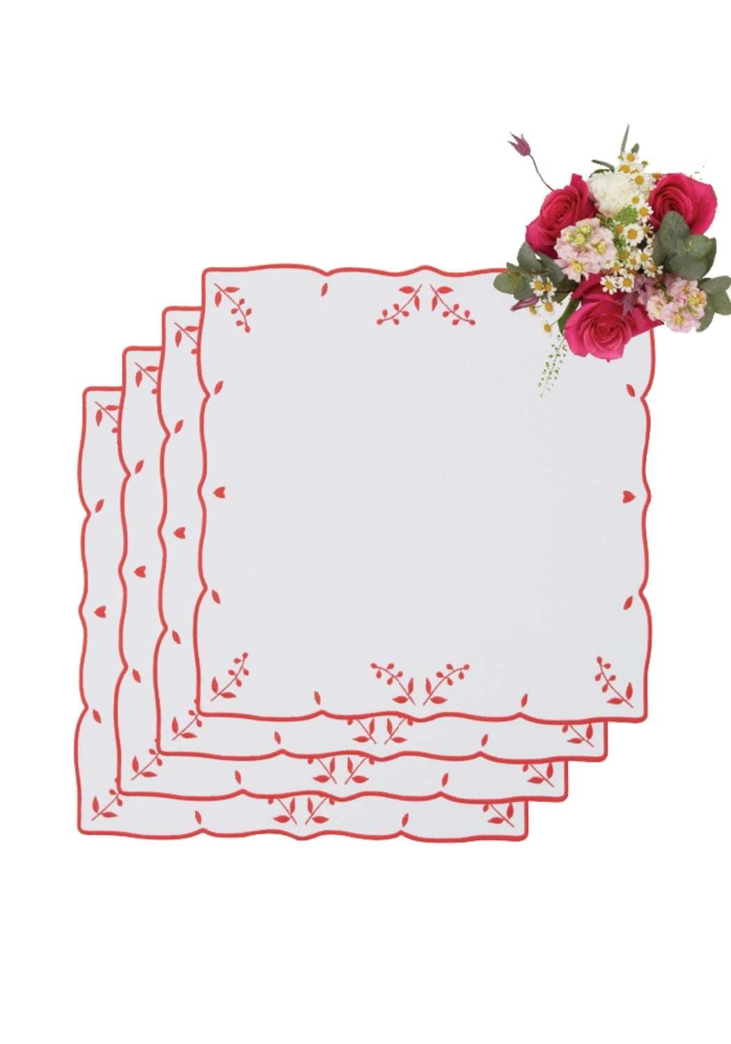 Red Garden Motif Placemats - Set of 4