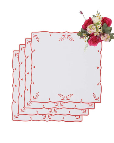 Red Garden Motif Placemats - Set of 4