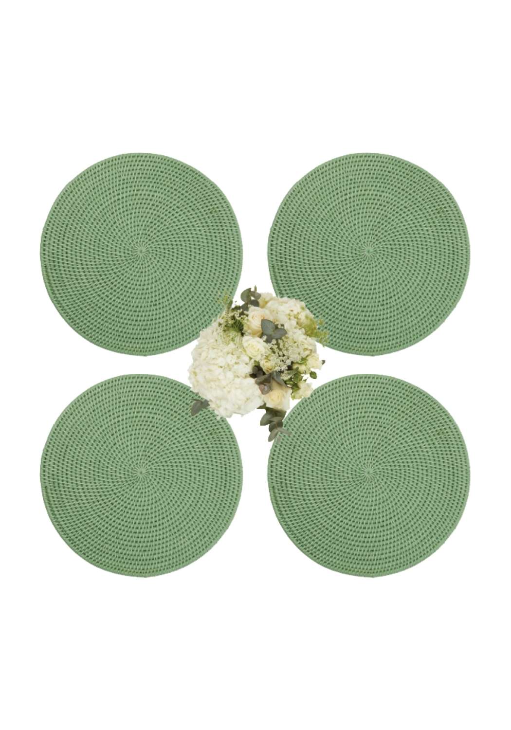 Round & Round Rattan Charger Green - Set of 4