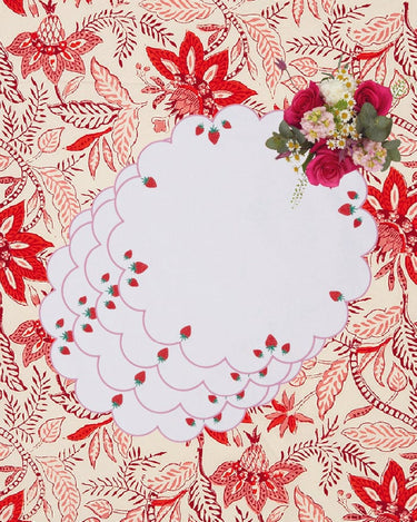 Strawberry Round Scalloped Placemats - Set of 4