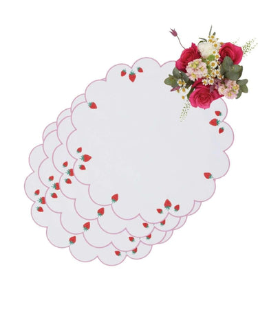 Strawberry Round Scalloped Placemats - Set of 4