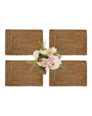 Surrey Rattan Rectangles charger Placemat Brown - Set of 4