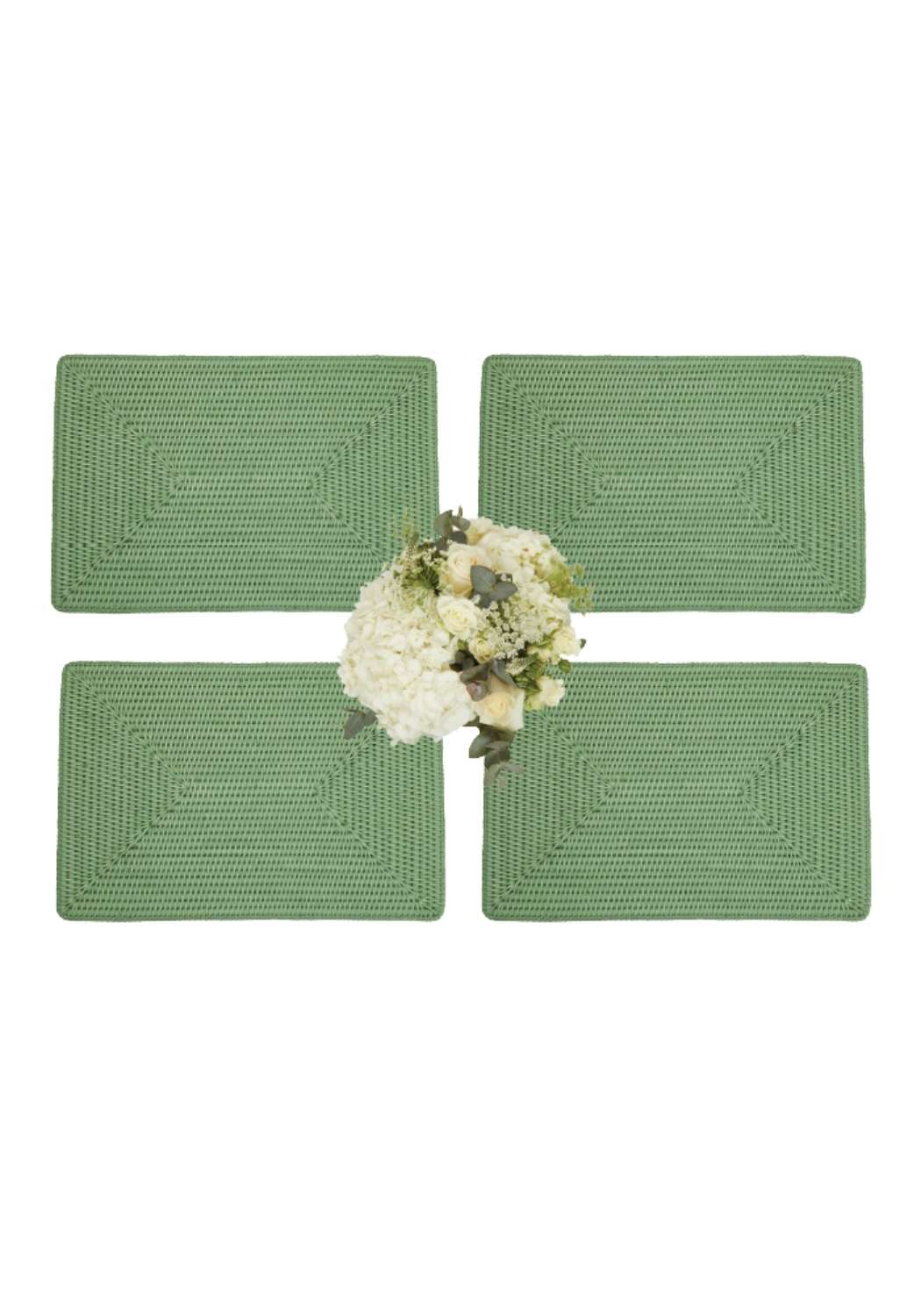 Surrey Rattan Rectangles Charger Placemat Green - Set of 4