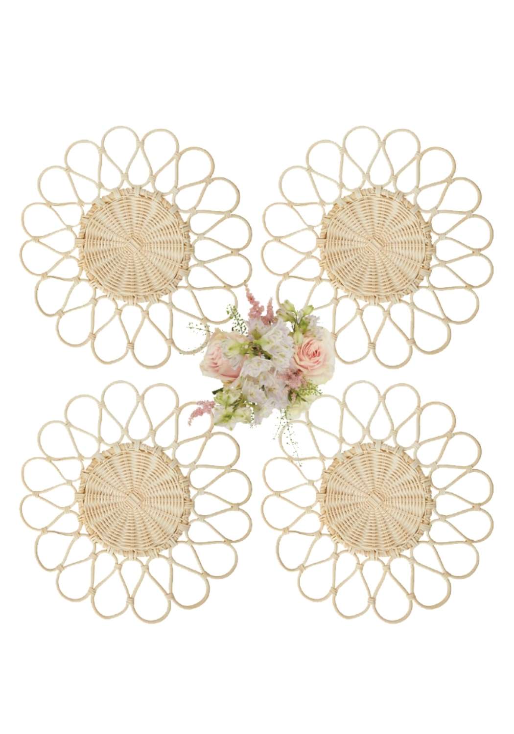 White Petals Rattan Placemats - Set of 4