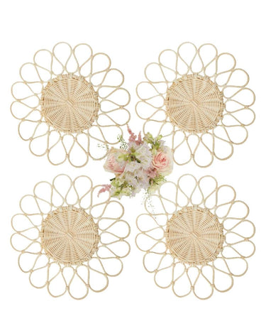 White Petals Rattan Placemats - Set of 4