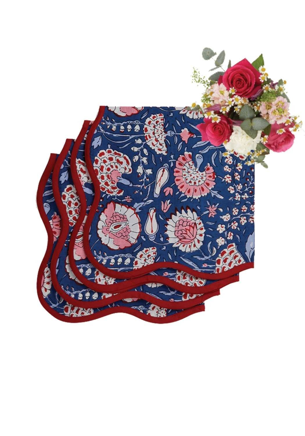 Pom Pom Pomegranate Scalloped Napkins - Set of 4 - Casa by Josephine Jenno