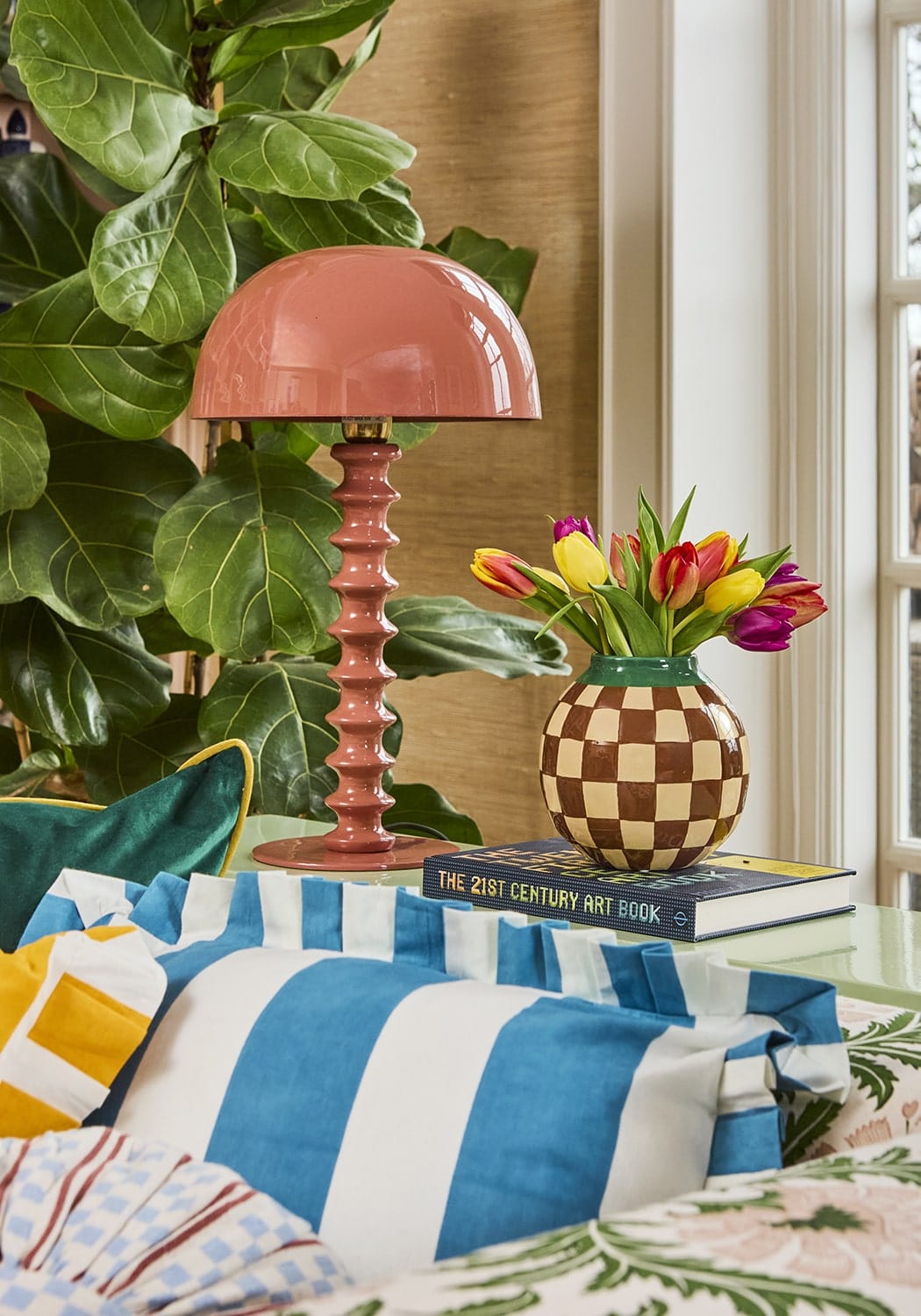 Poppy Blue and White Cabana Striped Ruffled Pillow Cover - Casa by Josephine Jenno