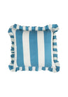 Blue and White Cabana Striped Ruffled Cushion Cover