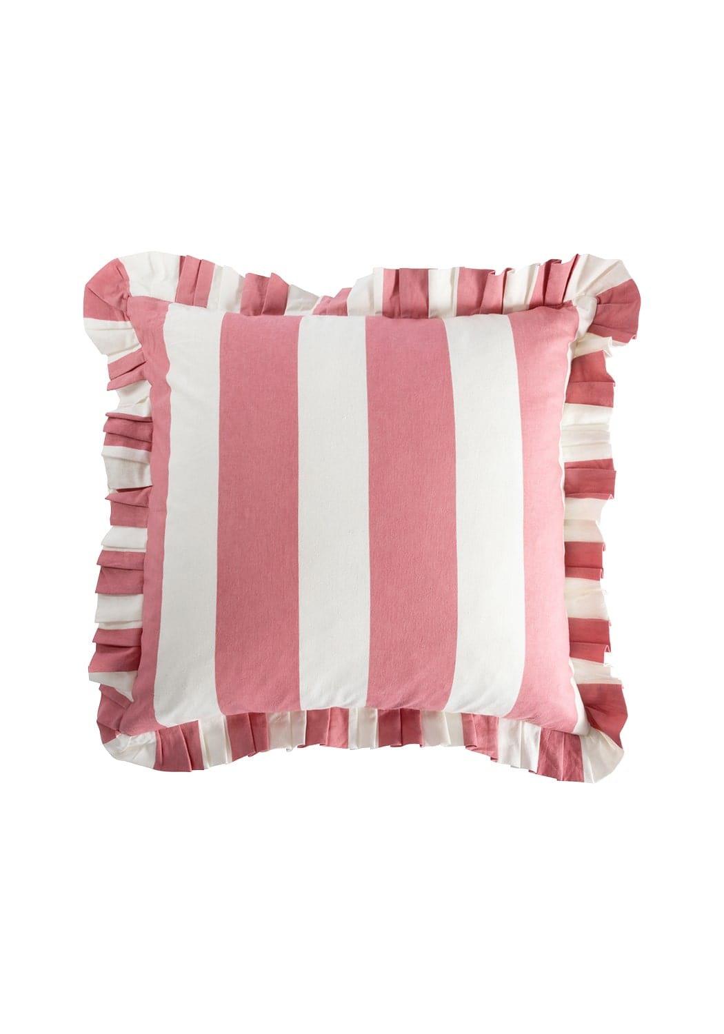 Poppy Pink Candy Cabana Stripe Ruffled Pillow Cover - Casa by Josephine Jenno