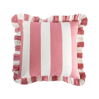Poppy Pink Candy Cabana Stripe Ruffled Pillow Cover - Casa by Josephine Jenno