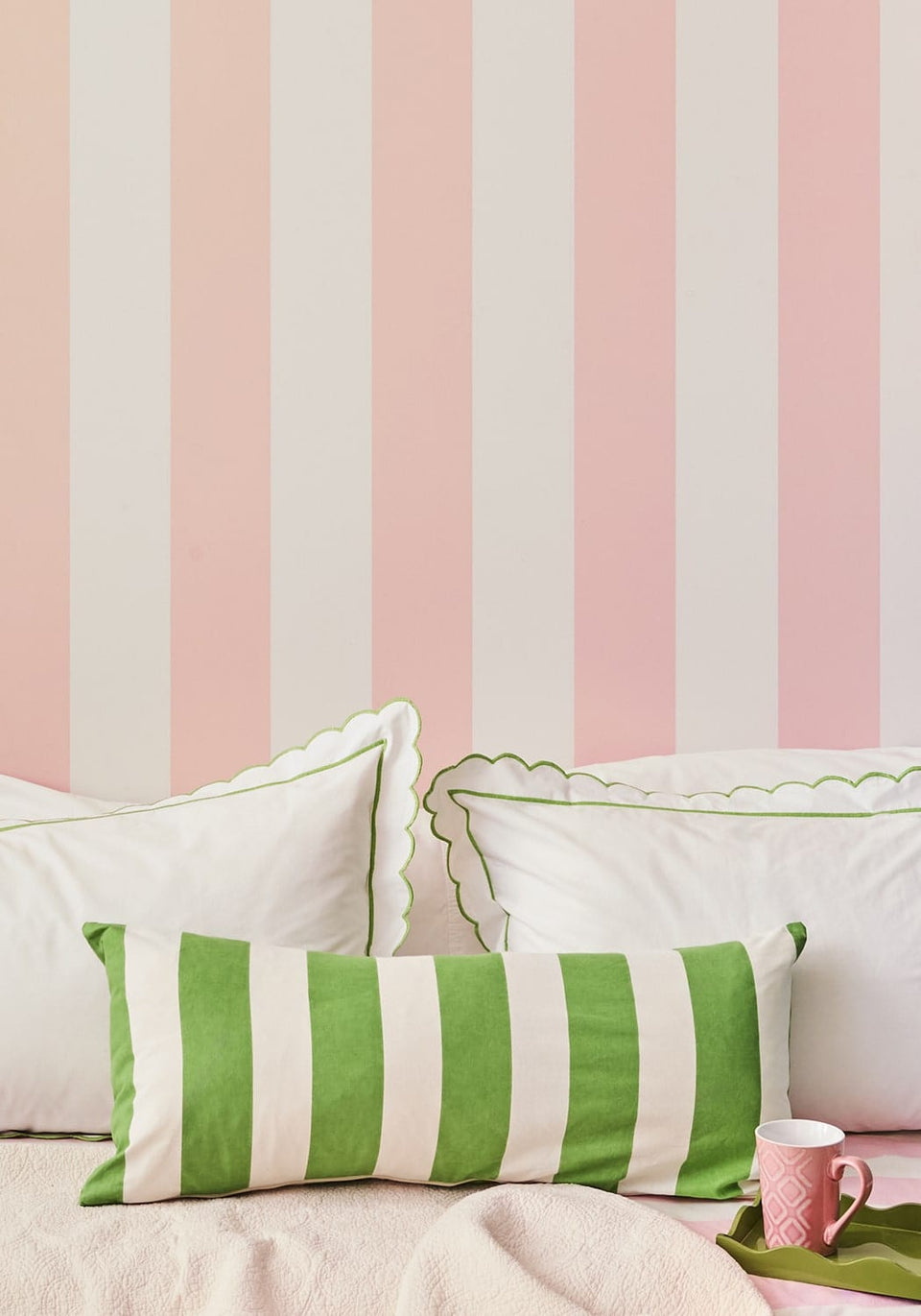 Poppy Sage Cabana Stripe Long Lumbar Cushion Cover - Casa by Josephine Jenno