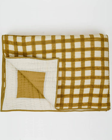 Soft Cotton Mustard Grid Quilt