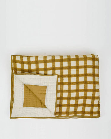 Soft Cotton Mustard Grid Quilt