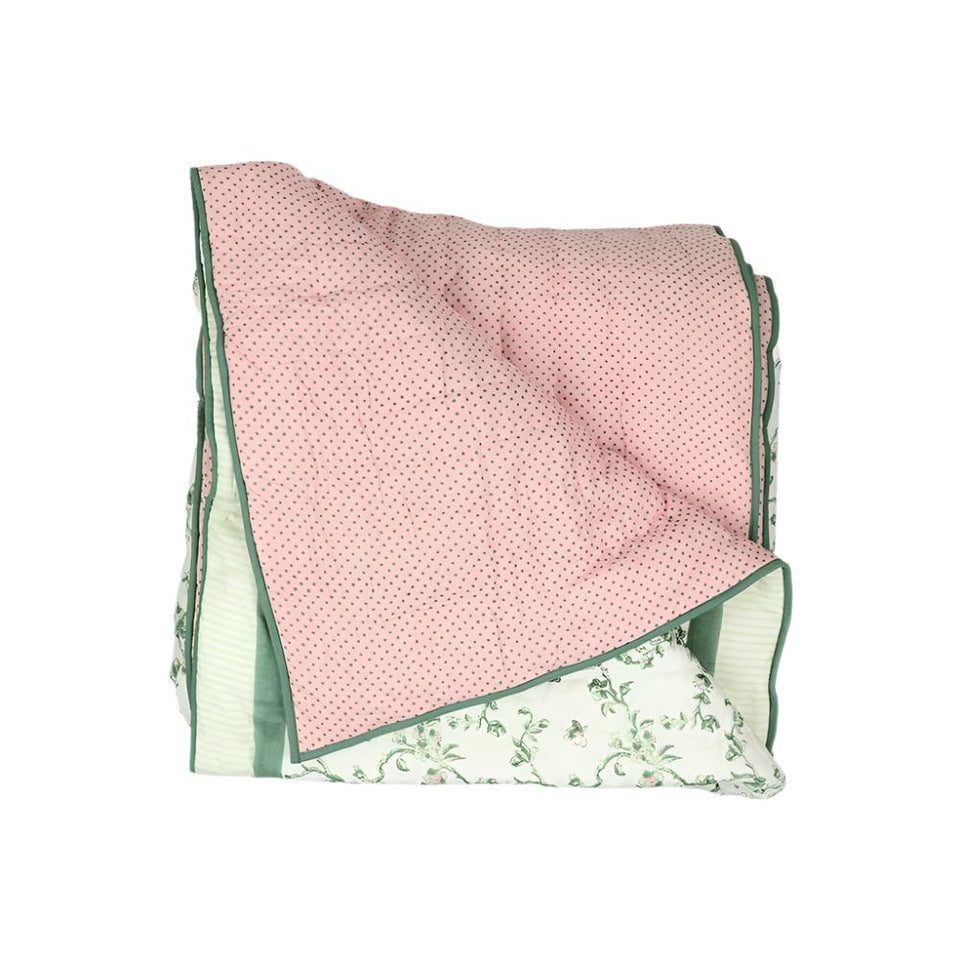 Soft Cotton Green Cherry Blossom Quilt