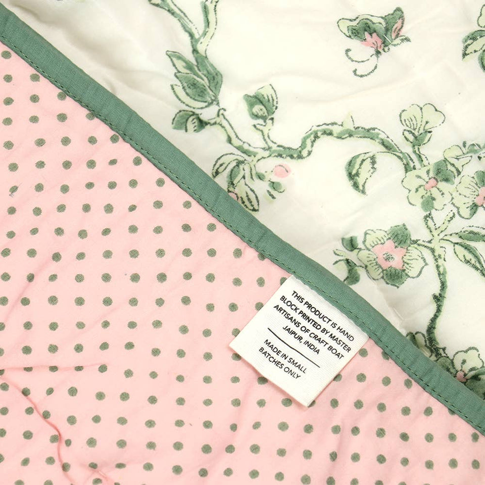 Soft Cotton Green Cherry Blossom Quilt