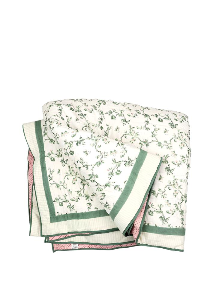 Soft Cotton Green Cherry Blossom Quilt