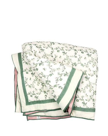 Soft Cotton Green Cherry Blossom Quilt