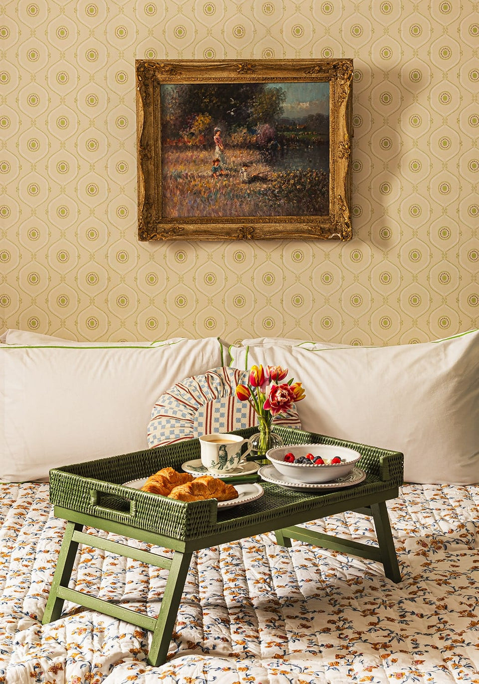 Rattan Breakfast Tray - Green - Casa by Josephine Jenno