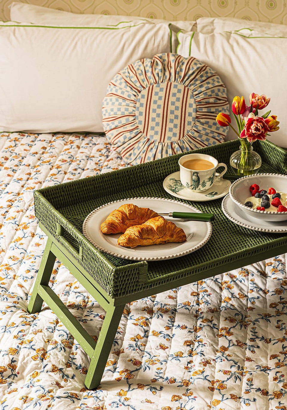 Rattan Breakfast Tray - Green - Casa by Josephine Jenno