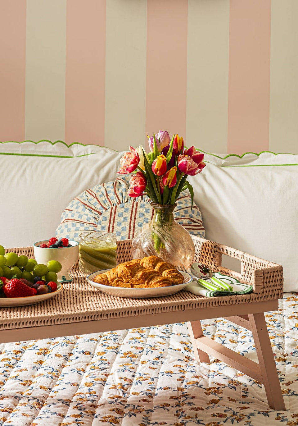Rattan Breakfast Tray - Pink - Casa by Josephine Jenno
