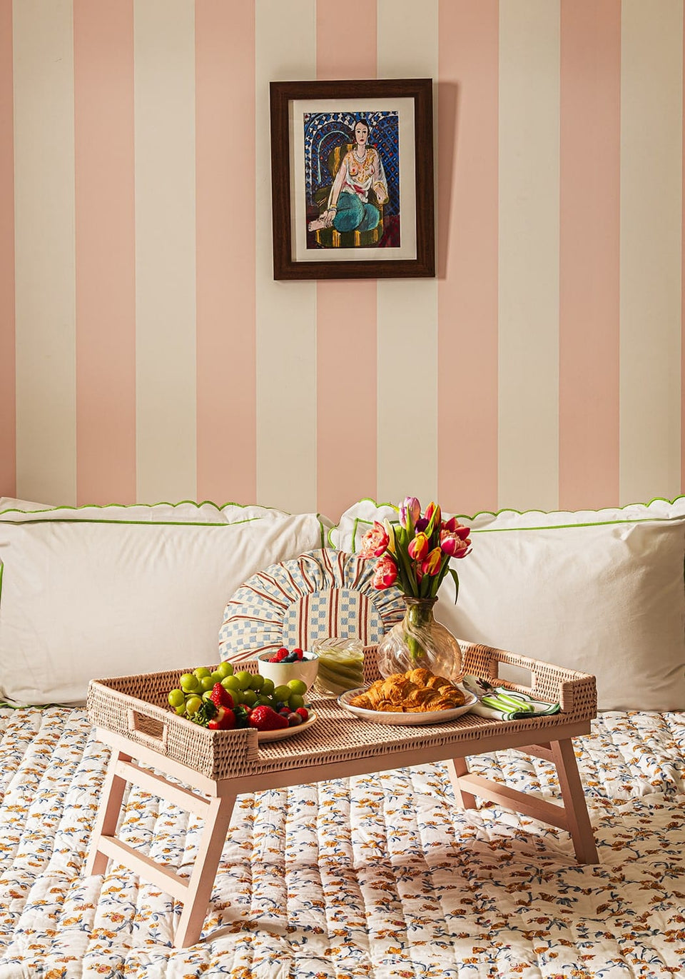 Rattan Breakfast Tray - Pink - Casa by Josephine Jenno