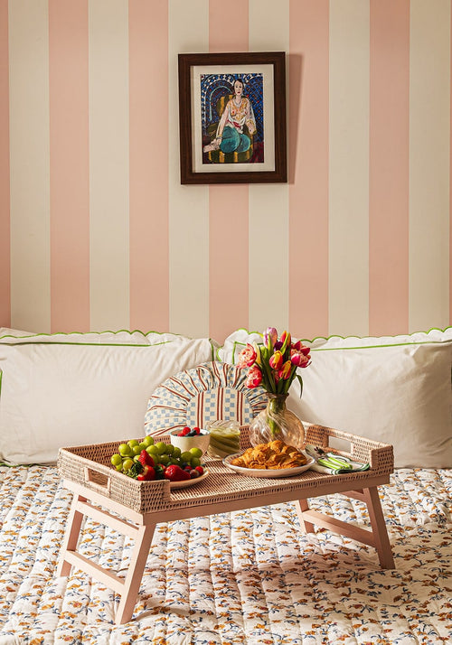 Rattan Breakfast Tray - Soft Pink