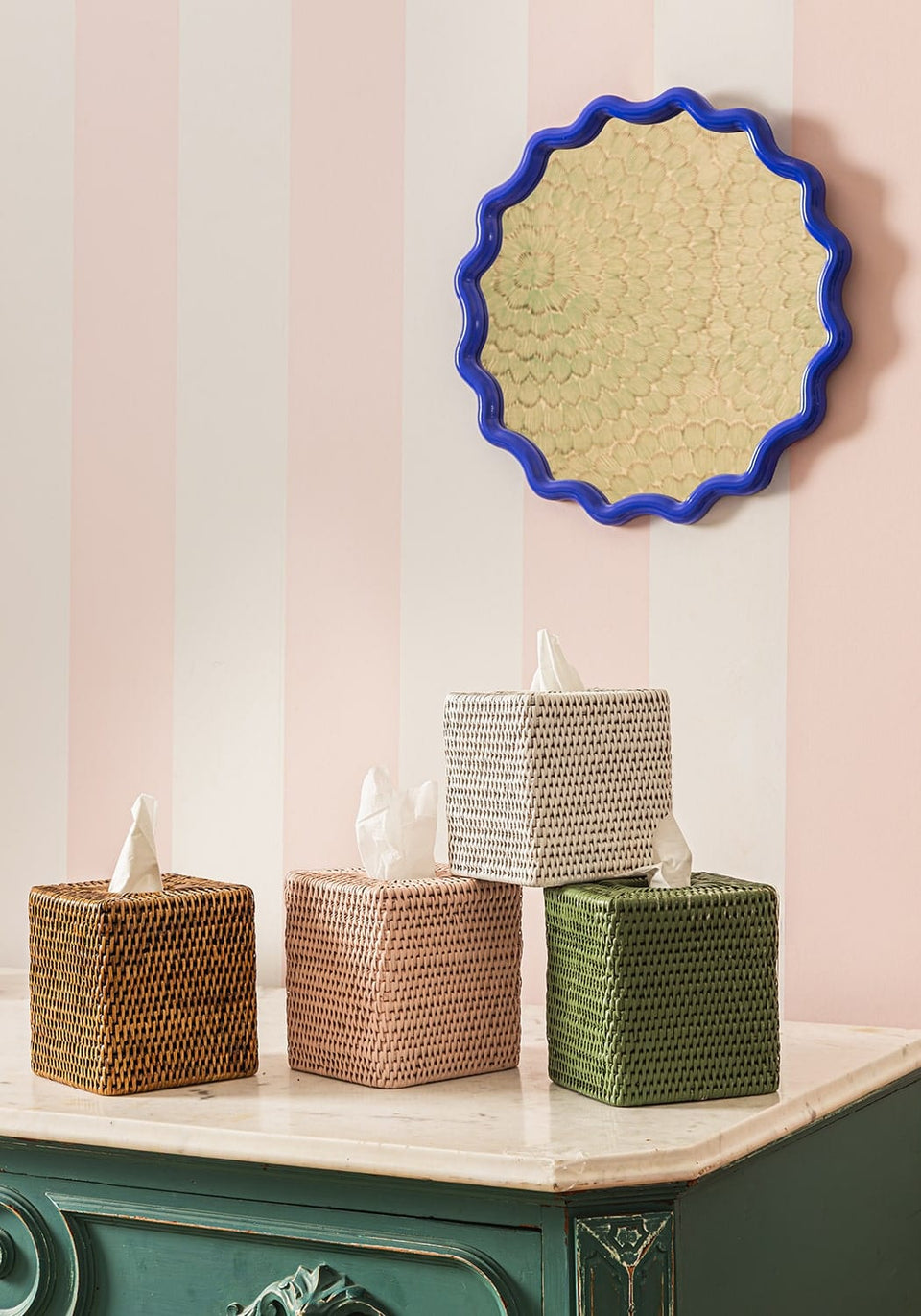 Rattan Tissue Box Cover - Green - Casa by Josephine Jenno
