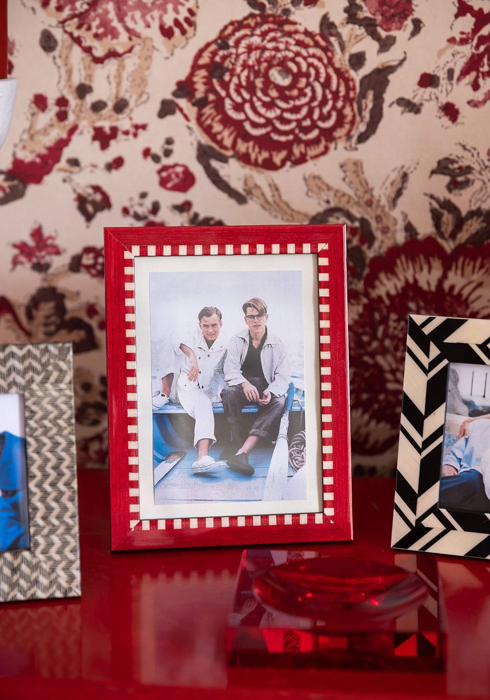 Red and White Striped Marquetry Photo Frame 7x5" - Casa by Josephine Jenno