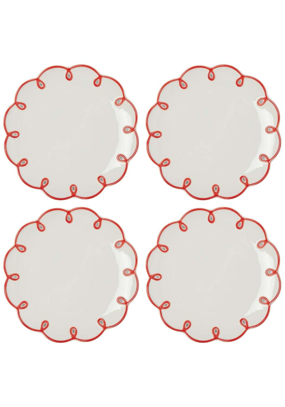 Rosy Red Scalloped Lunch Plate - Set of 4 - Casa by Josephine Jenno