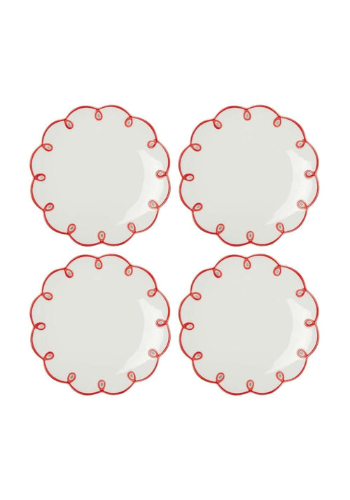 Rosy Red Scalloped Side Plates - Set of 4